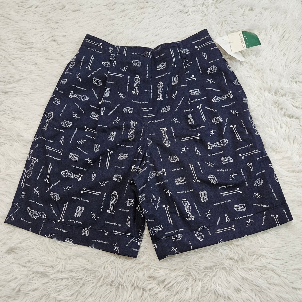 Liz Claiborne VTG Liz Golf Navy Blue Novelty Print Cotton Shorts Sz 10 Preppy